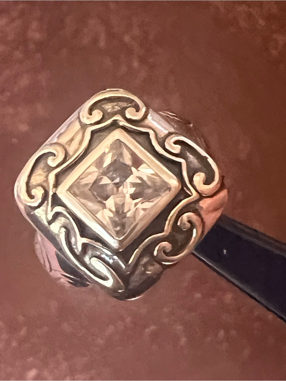 Silpada Silver Ring with Clear Square Stone and Filigree - Picture 8 of 16